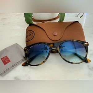 Ray-Ban Wayfarer Tortoiseshell Sunglasses with Blue Gradient Lenses